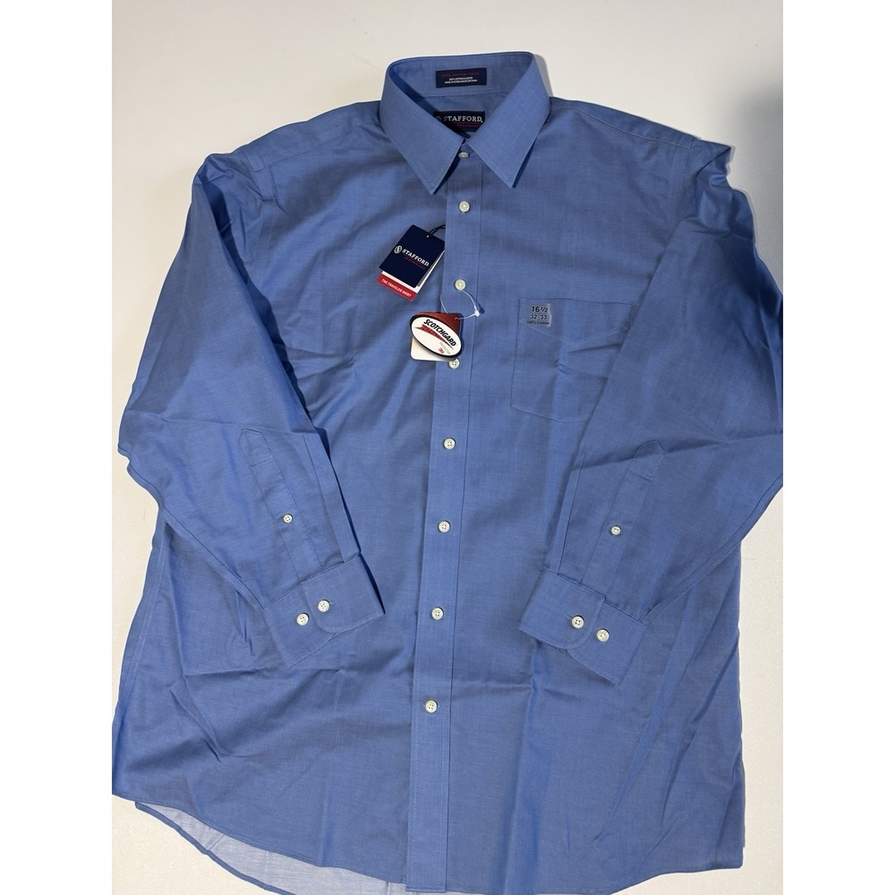STAFFORD Travel Performance Men's  Shirt Long Sleeve Blue Button 16‎ 1/2 (34-35)